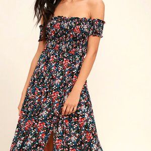 Meadow Black Floral Print Off-the-Shoulder Dress